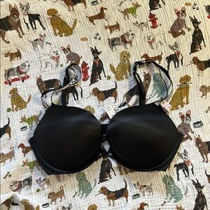Victoria's Secret Add 2 Cup Size Black Bra With Rhinestone Straps